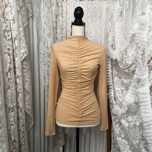 Shoe Dazzle Tan Ruched Blouse